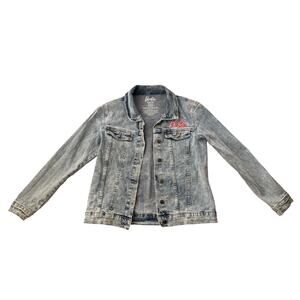 Barbie Girl Revolution Patch Denim Acid Wash Jean Jacket Size XL (14-16) Peace